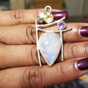 Sterling Silver Moonstone, Amethyst, CitrineTeardrop Pendant